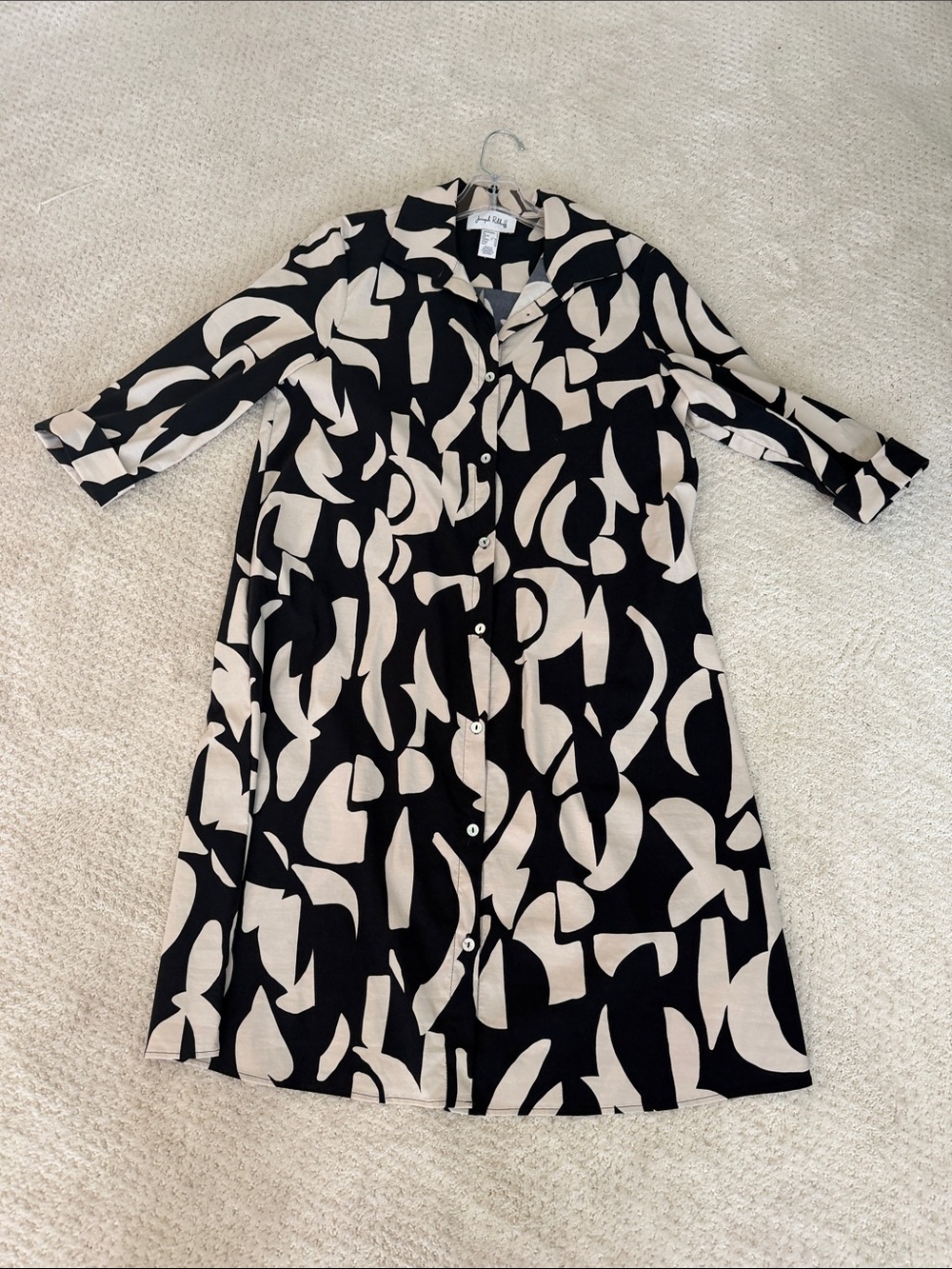 Joseph Ribkoff Black and Cream Abstract Button-Front Midi Dress